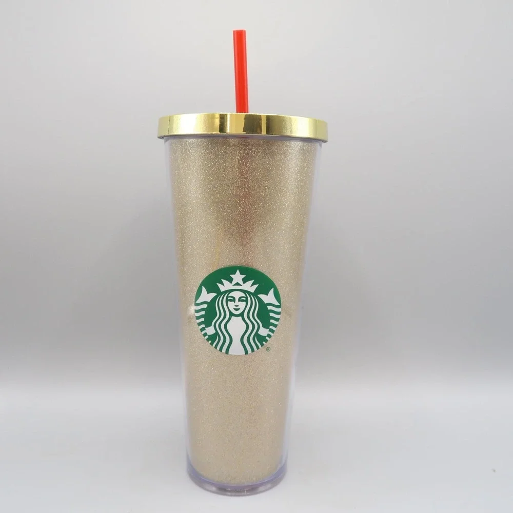 Starbucks Gold Glitter 24oz Tumbler with Screw on Lid  Red Straw Retired